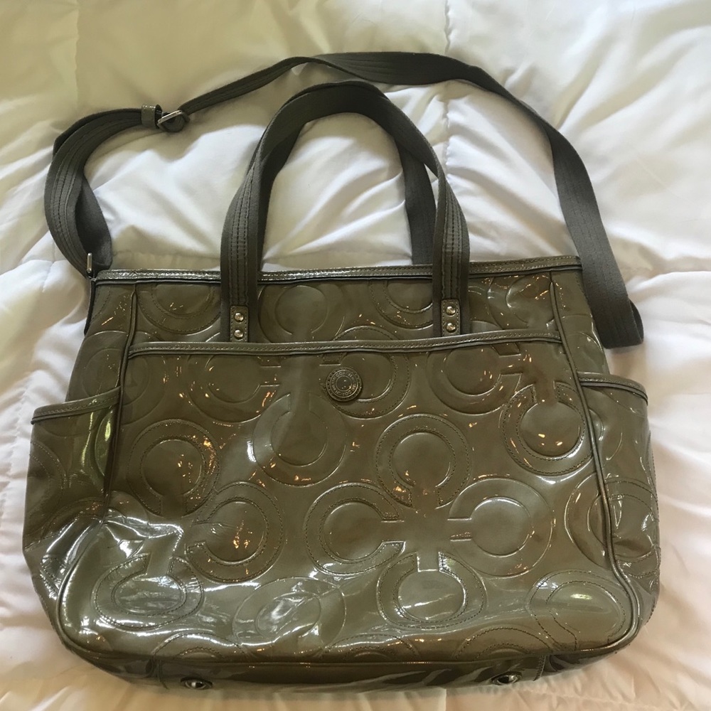 Coach Signature Patent Leather Gray Diaper Bag